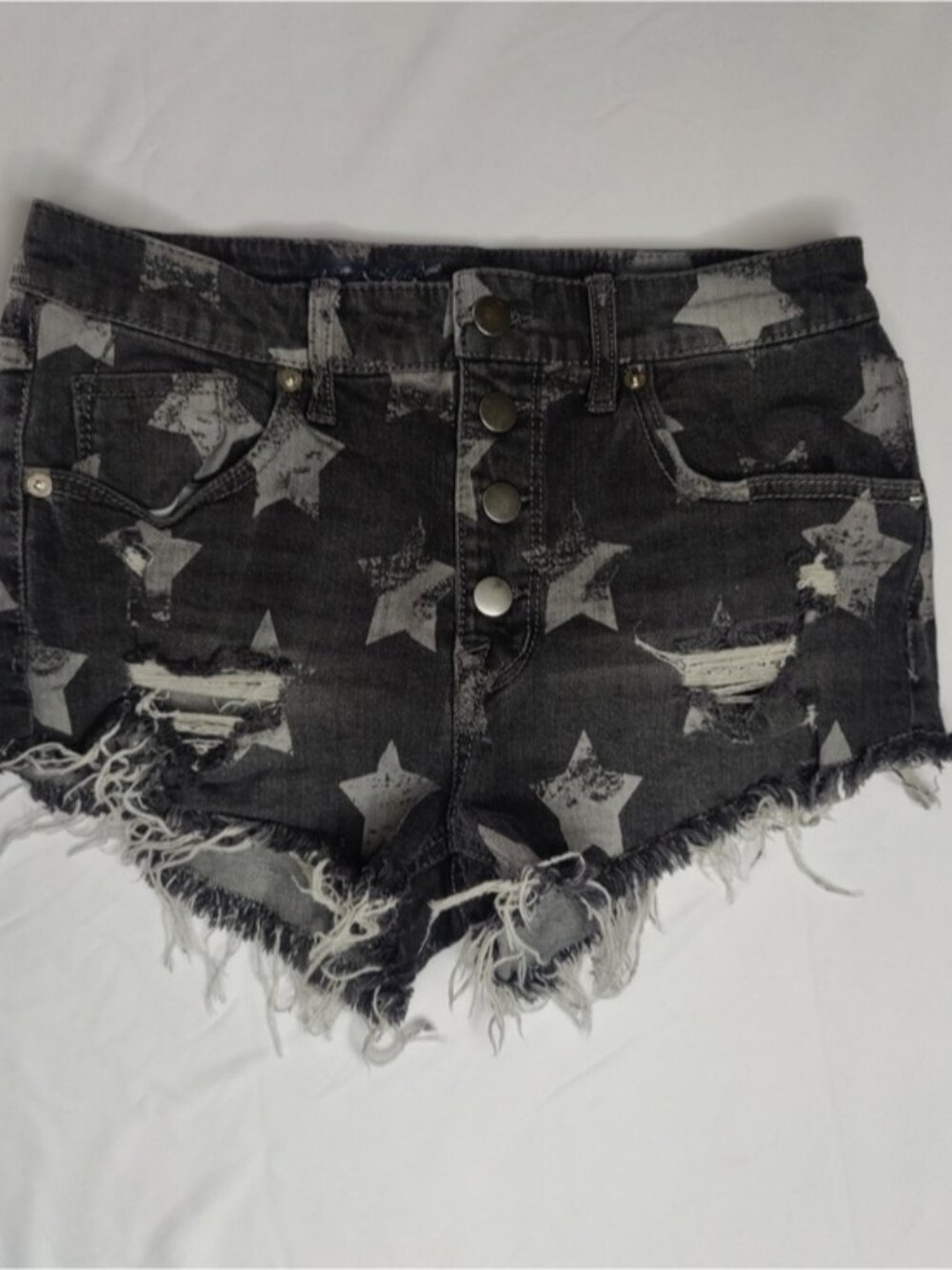 Black Distressed Star Print Denim Shorts
